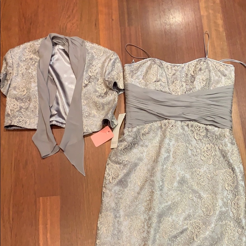 Silver lace gown and matching bolero